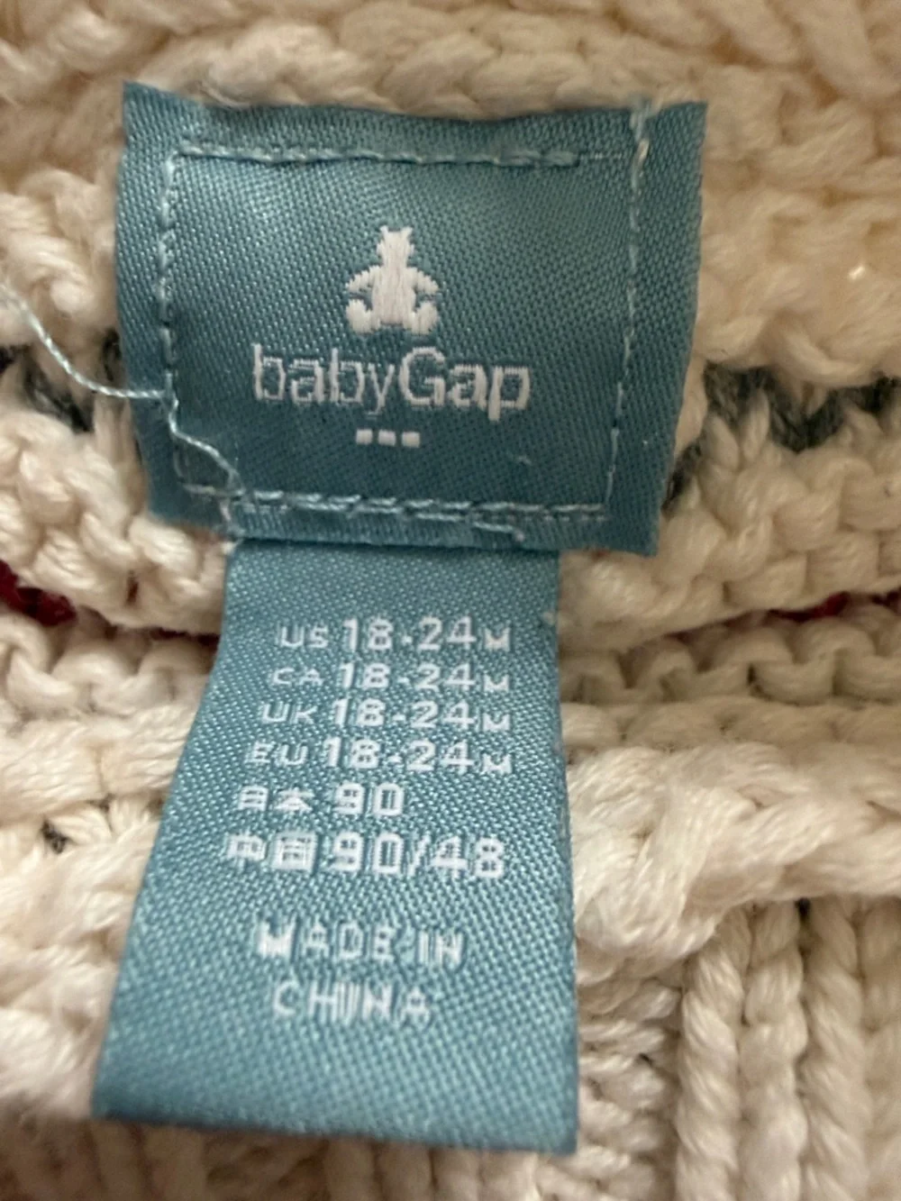 GAP Cream Knit Sweater with Pink and Gray Stripe Yoke - Picture 2 of 7